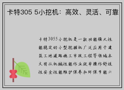 卡特305 5小挖机：高效、灵活、可靠